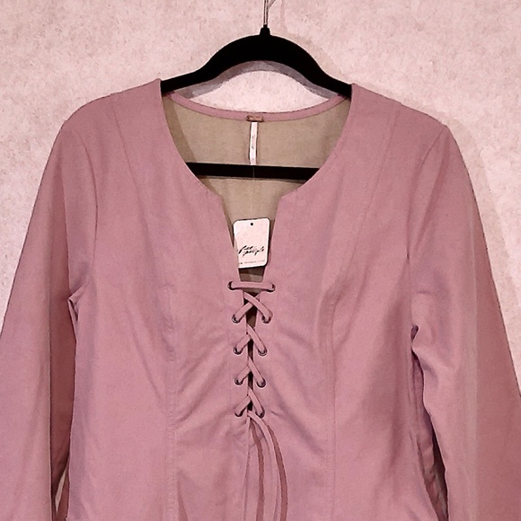 NWT Free People Pink Zephyr Mini Dress Pink/Rose Soft Suede-Like, Lace-Up,SizeM - Picture 2 of 9
